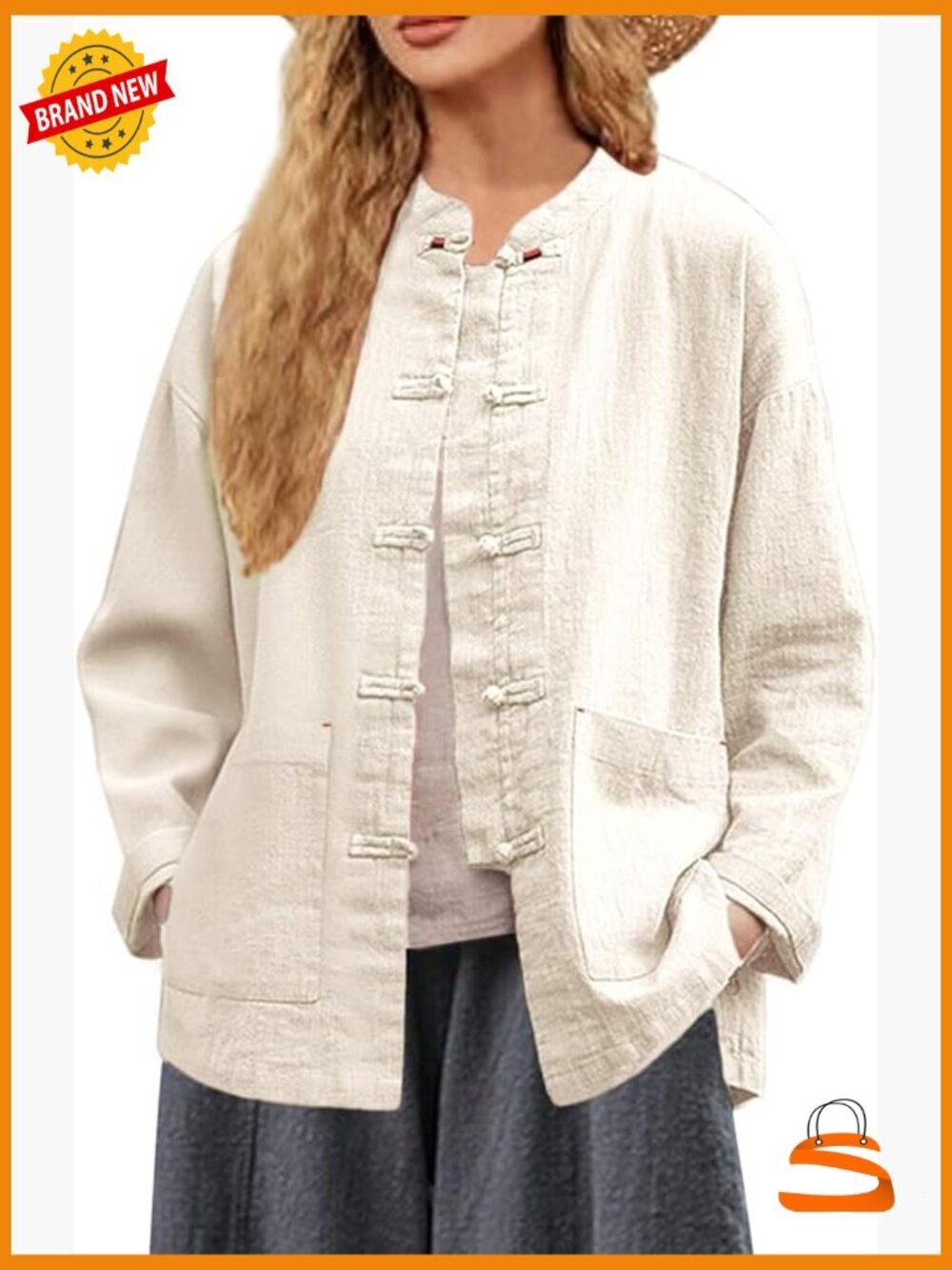 Vintage Chinese Style Linen Long Sleeve Blouse Button Down Tunic